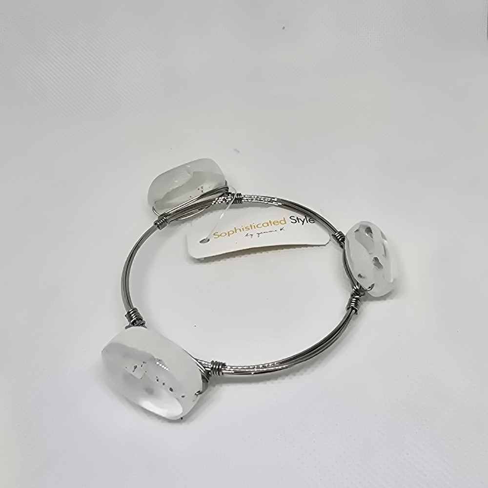 White stone, silver wired bracelet